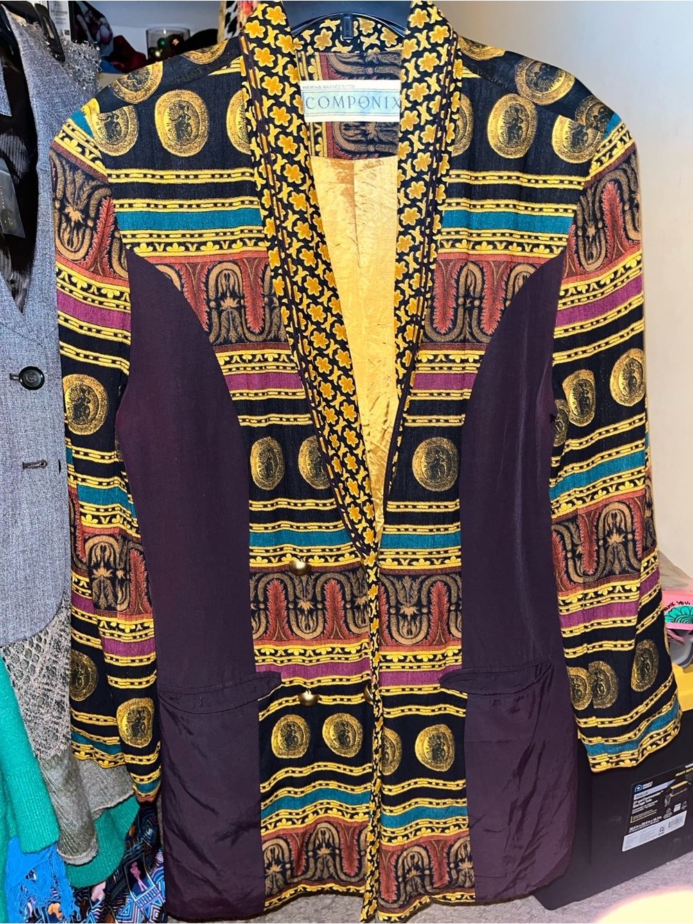 Componix Women's Multicolor Patterned Blazer - Purple & Gold Accents